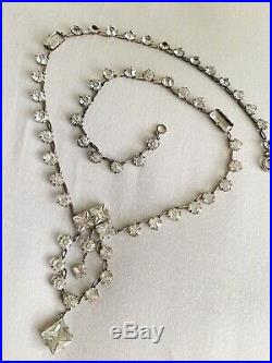 Vintage Antique Art Deco Paste Crystal Glass Open Back Sterling Lariat Necklace