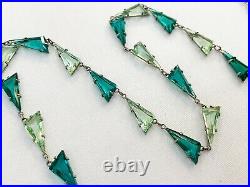 Vintage Antique Art Deco Peridot Green Crystal Paste Bezel Open Back Necklace