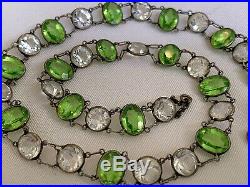Vintage Antique Art Deco Peridot Green Crystal Paste Glass Open Back Necklace