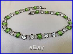 Vintage Antique Art Deco Peridot Green Crystal Paste Glass Open Back Necklace