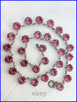 Vintage Antique Art Deco Pink Crystal Paste Glass Bezel Open Back Necklace