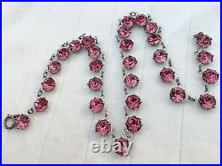 Vintage Antique Art Deco Pink Crystal Paste Glass Bezel Open Back Necklace