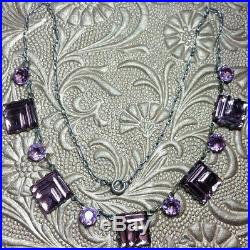 Vintage Antique Art Deco Prong Set VAUXHALL GLASS Sterling Silver Necklace