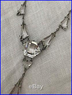 Vintage Antique Art Deco Rock Crystal Step Glass Paste Open Back Necklace