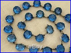 Vintage Antique Art Deco Sapphire Blue Glass Paste Open Back Bezel Set Necklace