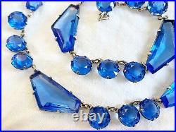 Vintage Antique Art Deco Sterling Crystal Paste Glass Bezel Open Back Necklace