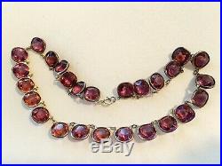 Vintage Antique Art Deco Sterling Large Glass Paste Open Back Bezel Set Necklace