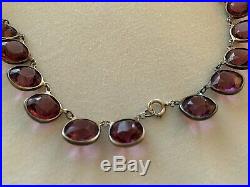 Vintage Antique Art Deco Sterling Large Glass Paste Open Back Bezel Set Necklace