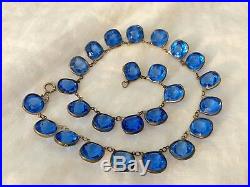 Vintage Antique Art Deco Sterling Large Glass Paste Open Back Bezel Set Necklace