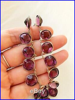 Vintage Antique Art Deco Sterling Large Glass Paste Open Back Bezel Set Necklace