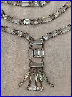 Vintage Antique Art Deco Sterling Paste Crystal Open Back Lariat Necklace