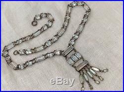 Vintage Antique Art Deco Sterling Paste Crystal Open Back Lariat Necklace