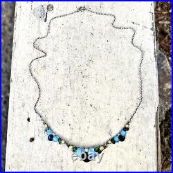 Vintage Antique Art Deco Sterling Silver Blue Black Enamel Bubbles Necklace 17