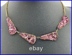 Vintage Antique CZECH ART DECO Purple Vauxhall Glass Geometric Necklace 15.25L