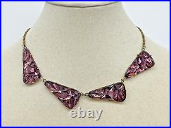 Vintage Antique CZECH ART DECO Purple Vauxhall Glass Geometric Necklace 15.25L