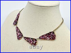 Vintage Antique CZECH ART DECO Purple Vauxhall Glass Geometric Necklace 15.25L