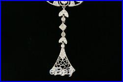 Vintage Antique Diamond Pendant Platinum Necklace Filigree Art Deco Drop Dangle