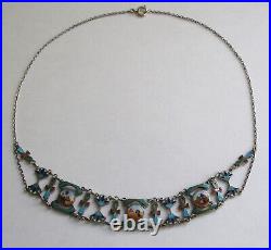 Vintage Antique Egyptian Revival Silver Enamel Collar Necklace Sterling Chain