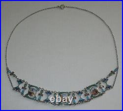 Vintage Antique Egyptian Revival Silver Enamel Collar Necklace Sterling Chain