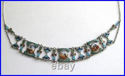 Vintage Antique Egyptian Revival Silver Enamel Collar Necklace Sterling Chain