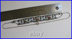 Vintage Antique Egyptian Revival Silver Enamel Collar Necklace Sterling Chain