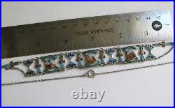 Vintage Antique Egyptian Revival Silver Enamel Collar Necklace Sterling Chain