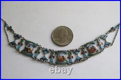 Vintage Antique Egyptian Revival Silver Enamel Collar Necklace Sterling Chain