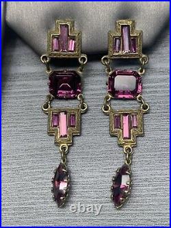 Vintage Antique Estate Art Deco Amethyst Purple Rhinestone Necklace Earring Set