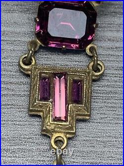 Vintage Antique Estate Art Deco Amethyst Purple Rhinestone Necklace Earring Set