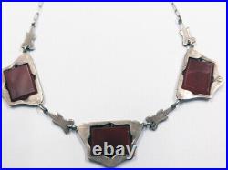 Vintage Antique Necklace Art Deco 1920s Carnelian Marcasites Sterling Silver