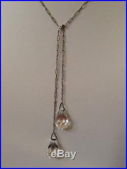 Vintage Antique Original Art Deco Sterling Silver Rock Crystal Lavalier Necklace