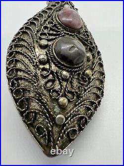 Vintage Antique Rare Art Deco Silver Multi Stone Jewelry Necklaces Pendants 44.4