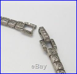 Vintage Antique Sterling Silver 925 Otis Art Deco Rhinestone Choker Necklace