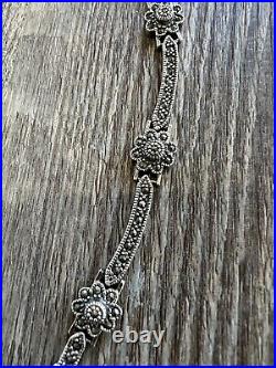 Vintage Antique Sterling Silver Marcasite Art Deco Flower Necklace 52.6g 17.5