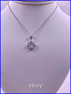 Vintage Art Deco 1.05 Carat Emerald Cut 935 Silver Aquamarine Beautiful Necklace