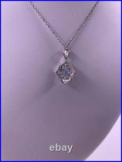 Vintage Art Deco 1.05 Carat Emerald Cut 935 Silver Aquamarine Beautiful Necklace