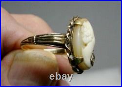 Vintage Art Deco 10K Gold Cameo Diamond Necklace Ring