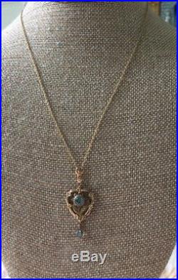 Vintage Art Deco 10k Esemco Blue Topaz Flower Pendant & 14K Necklace 18