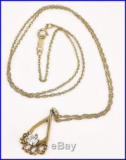 Vintage Art Deco 14K Yellow Gold Decorative Setting 1/4 cttw Diamond Necklace