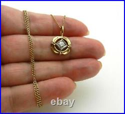 Vintage Art Deco 14k Gold Natural Diamond 0.20ct Pendant Necklace 17.5 long