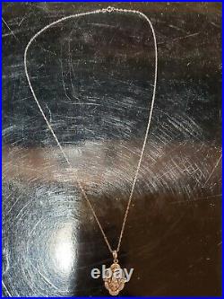 Vintage Art Deco 14k White Gold 3 Diamond Pendant Necklace 14k 18 Chain Mexico