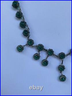Vintage Art Deco 1920s Green Glass Flapper Choker Dangle Necklace