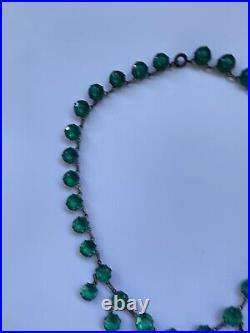 Vintage Art Deco 1920s Green Glass Flapper Choker Dangle Necklace