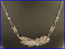 Vintage Art Deco 1940's Sterling Silver Marcasite Necklace USA