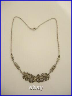 Vintage Art Deco 1940's Sterling Silver Marcasite Necklace USA