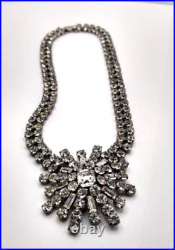 Vintage Art Deco 1950s Massive Jay Flex Sterling Rhinestone Necklace Cluster 43g