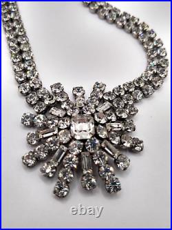 Vintage Art Deco 1950s Massive Jay Flex Sterling Rhinestone Necklace Cluster 43g