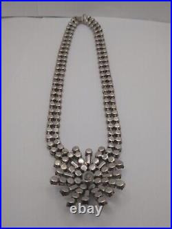 Vintage Art Deco 1950s Massive Jay Flex Sterling Rhinestone Necklace Cluster 43g