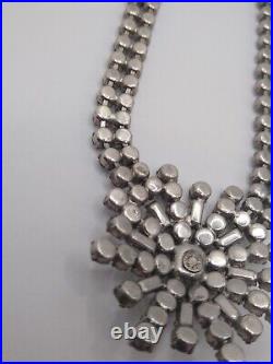 Vintage Art Deco 1950s Massive Jay Flex Sterling Rhinestone Necklace Cluster 43g