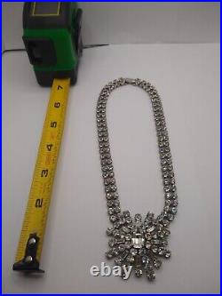 Vintage Art Deco 1950s Massive Jay Flex Sterling Rhinestone Necklace Cluster 43g